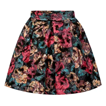 

Vintage High Waist Flower Woolen Skirt Elegant Women Pleated Mini Skirt Spring Autumn Jupe Femme Tutu Skirts Faldas Mujer 2019