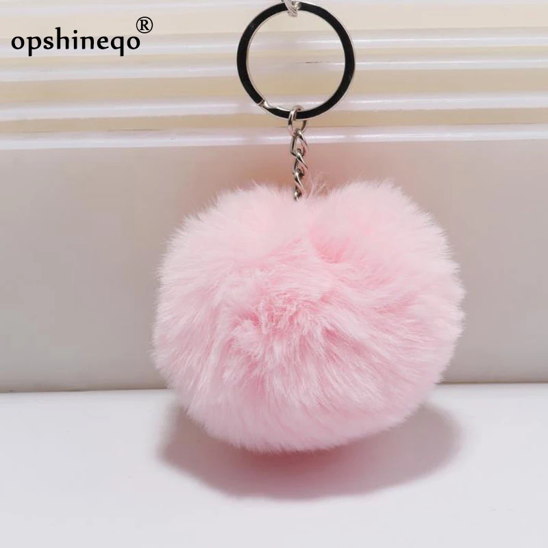 

simple key chain Fur ball Pompon Keychain Pompom Artificial Rabbit Fur Animal Keychains For Woman Car Bag KeyRing 14 colors