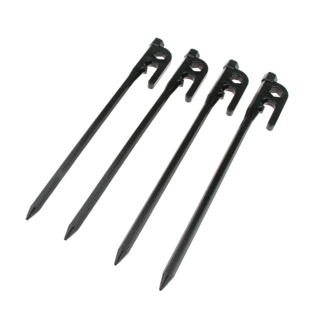4 PCS Heavy Duty Rustproof Metal Camping Stakes Cast Iron Tent Pegs Ground Nails for Hiking Hunting Hard Ice Rocky Areas