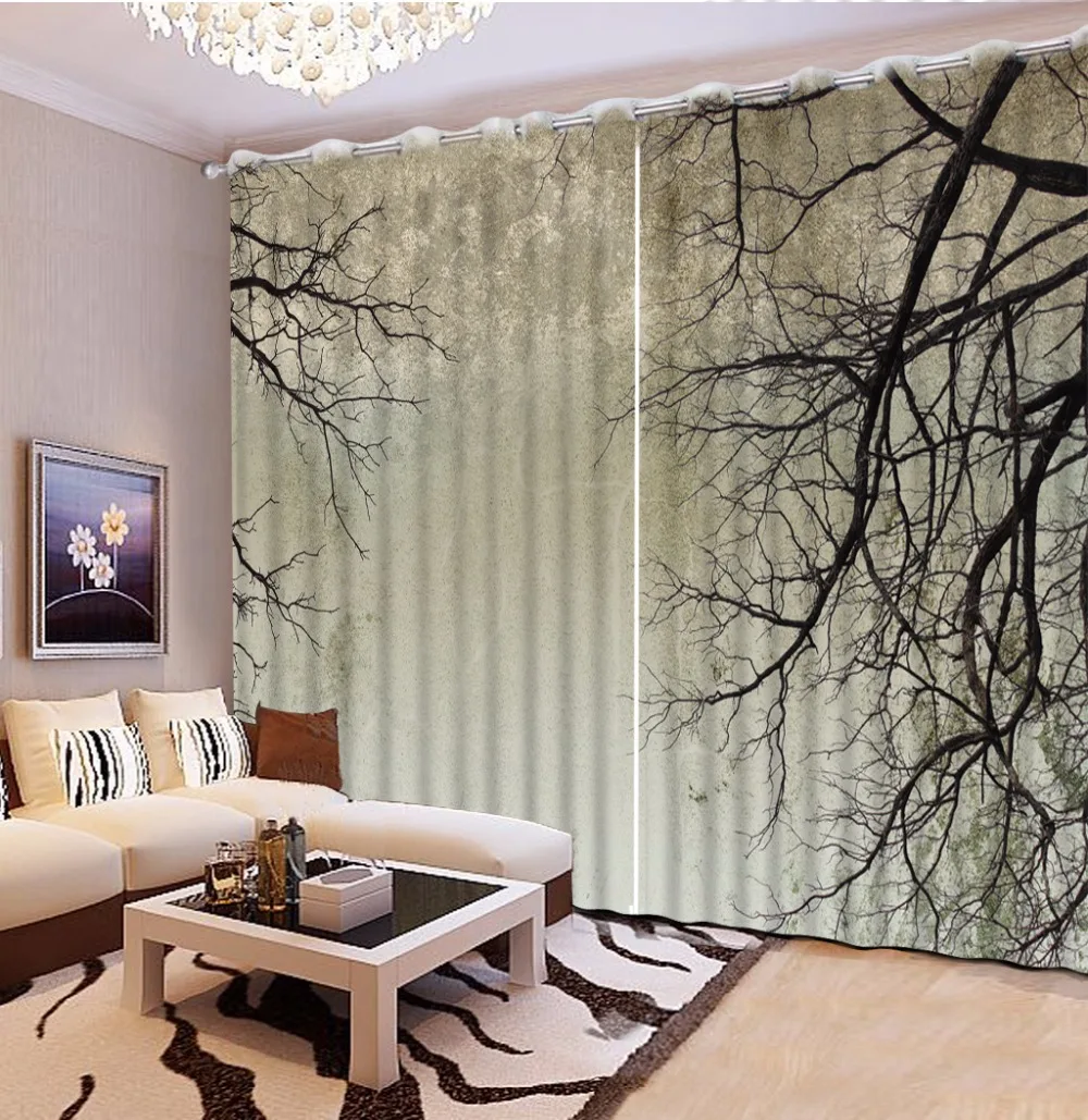 Modern Brief Curtain Branches Blackout 3D Curtains For Living Room