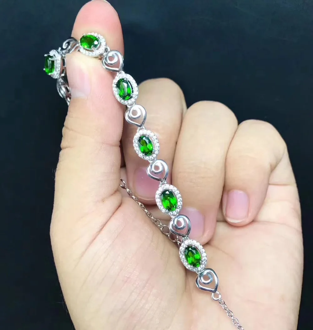 Bracelet diopside vert naturel Bracelet de pierres précieuses naturelles 925 bracelet en argent fem