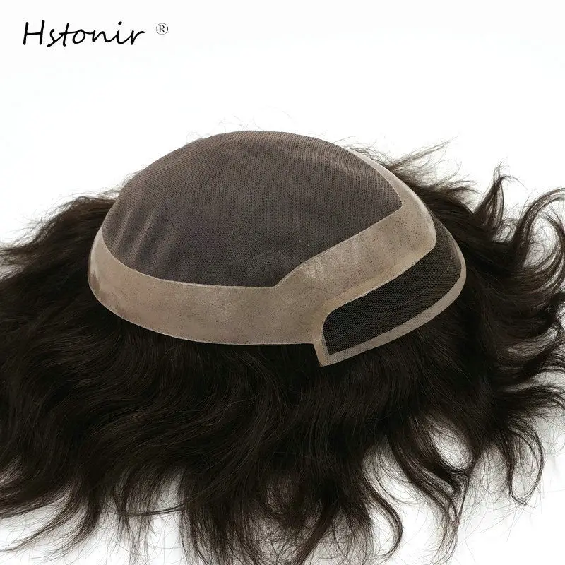 

Hstonir Men Toupee 2# Color Brown 7x9" Swiss Lace Front Natural Hairline System Human Remy Hair Indian Wigs H097