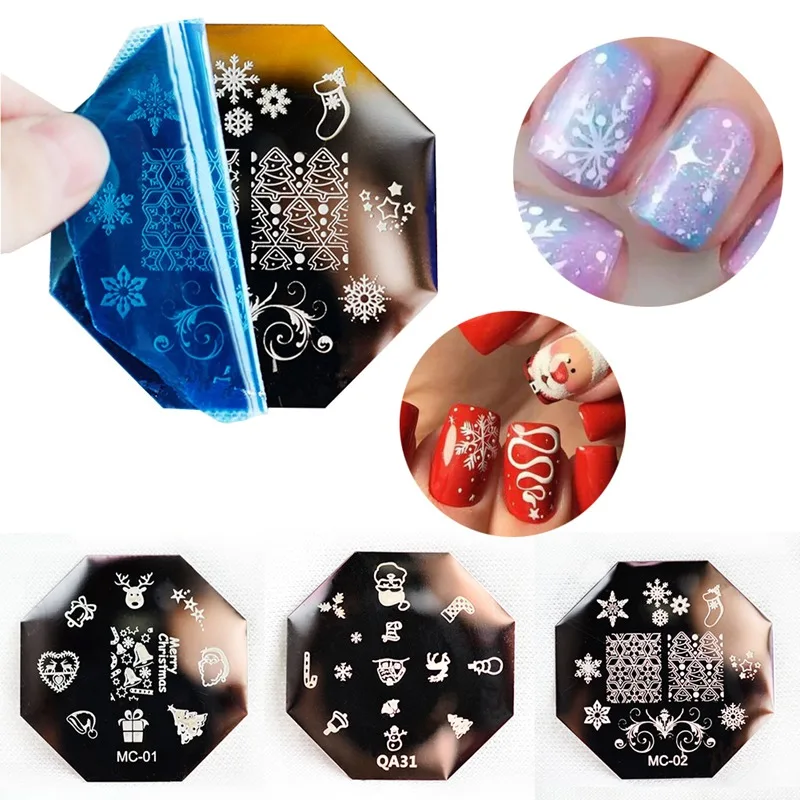 

Christmas Snow Santa Claus Printing Plate Steel Octagonal Template Nail Plates Nail Art Stamping Nail Stamp Plate