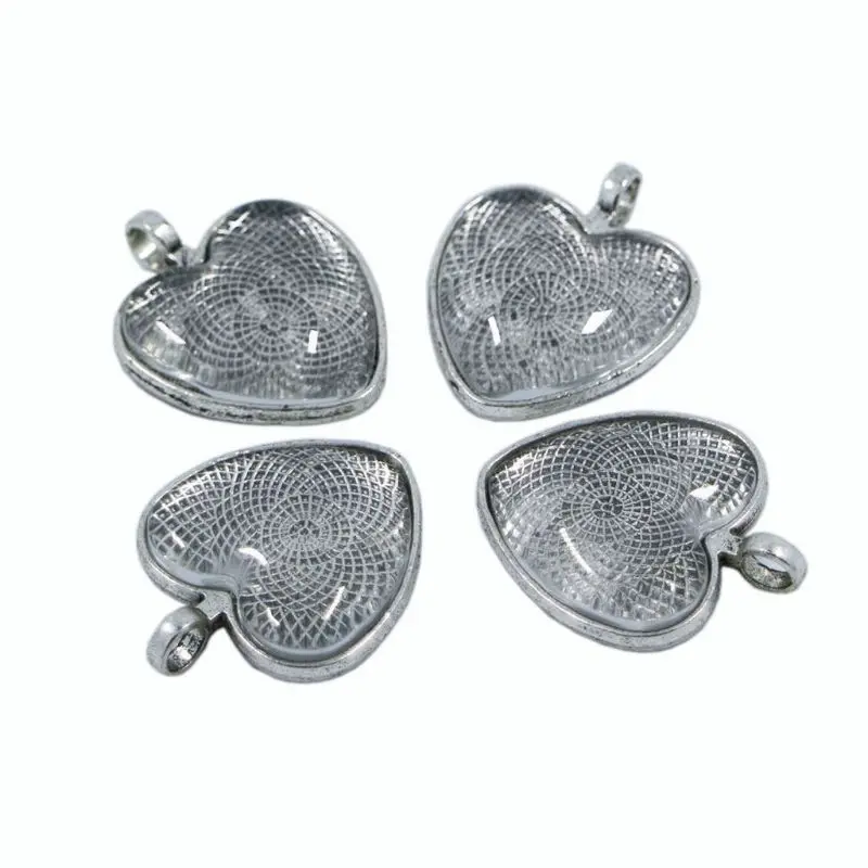 

30Pcs Heart Bezels Silver Pendant Trays with Glass Cabochon Jewelry Making