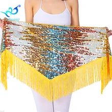 Градиент блёстки танец живота костюм хип шарф блестками бахрома вечерние юбки с кисточками блестящие Топы блеск бедра юбка