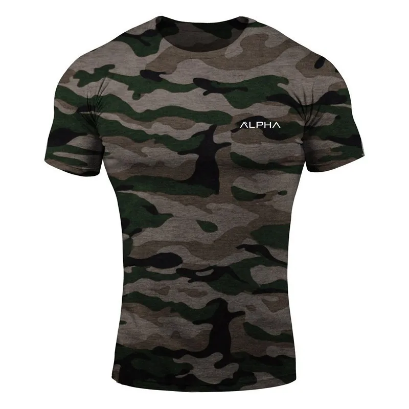 Новая брендовая одежда тренажерные залы Tight хлопковая Футболка Для мужчин s Фитнес футболка для мужчин Gyms футболка Для мужчин Фитнес летние футболки, топы - Цвет: Camo Small logo