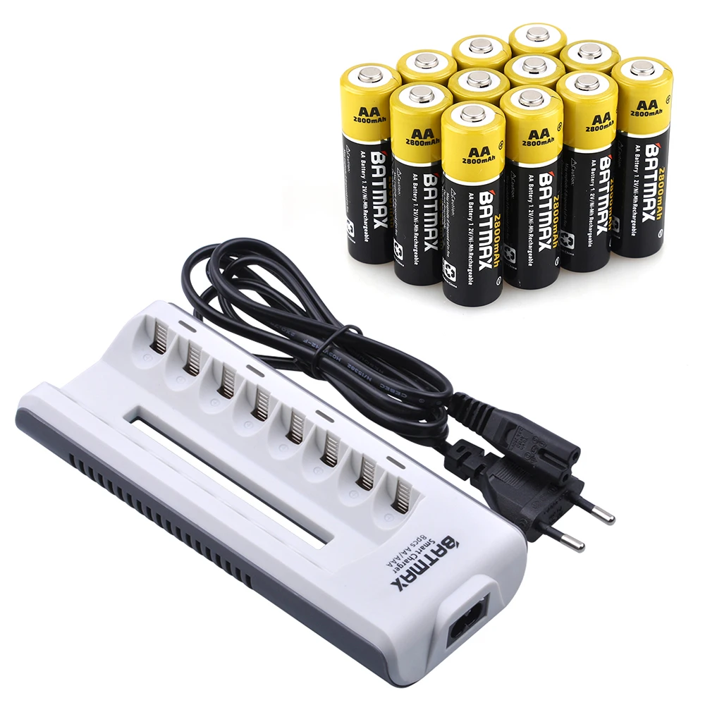 Набор аккумуляторных батарей AA 12 шт. 2800 мА/ч + 8 слотов для 1 2 В Ni MH AA/AAA|aa rechargeable