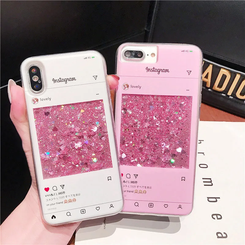 

FQYANG Peach Blossom Perfume Patterned Dynamic Liquid Quicksand Transparent Phone Case For IPHONE XS MAX XR X 8 PLUS Back Cover