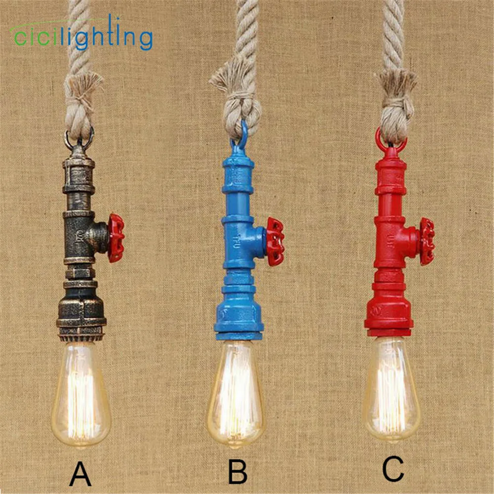 Nordic style 120cm rope pendant light Edison retro vintage water pipe