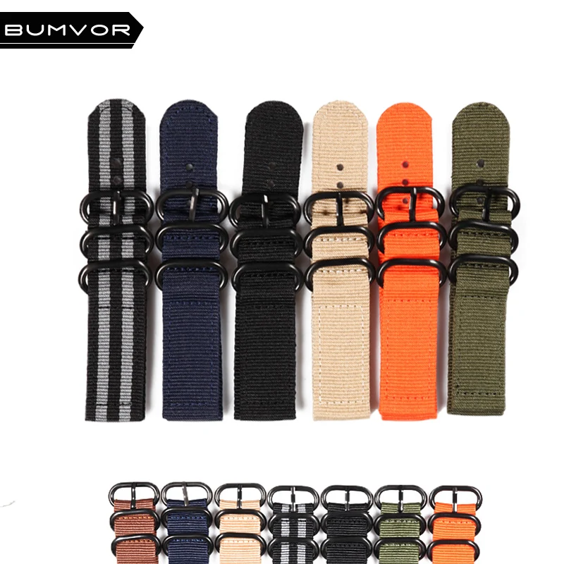 

Wholesale 7 ColorS Heavy Duty Nylon Watchband NATO ZULU Strap 20mm 22mm 24mm Striped Rainbow Canvas Replacement Watch Band