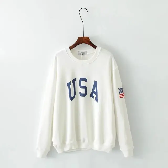 Женская толстовка с принтом американского флага, повседневные пуловеры белого и черного цветов - Цвет: white sleeve flag