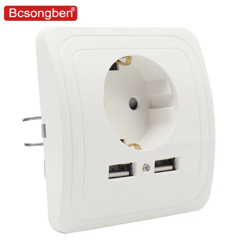 Bcsongben pop, двойной USB порт, 5 В, 2 А, электрическое настенное зарядное устройство, адаптер, штепсельная вилка европейского стандарта, выключатель питания, док-станция, зарядная розетка, панель