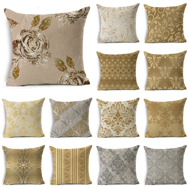 

WZH Gold and Silver Pattern Cushion Cover 45x45cm Linen Decorative Pillow Cover Sofa Bed Pillow Case