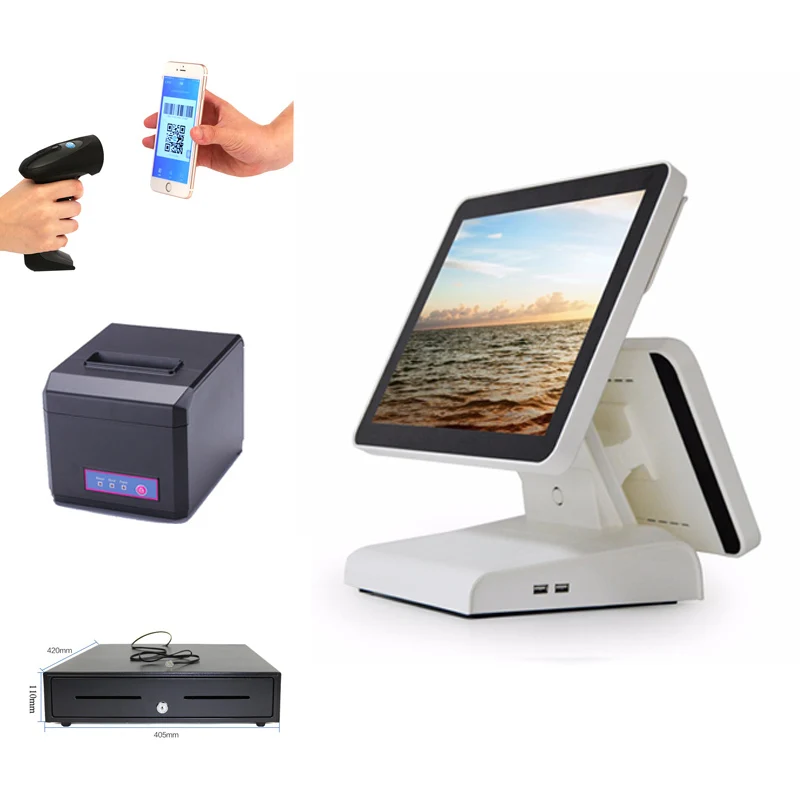 

POS Point of Sale Retail System with Large 15 inch Touch Screen Tablet, Bar Code Scanner, Receipt Printer and Cash Drawer