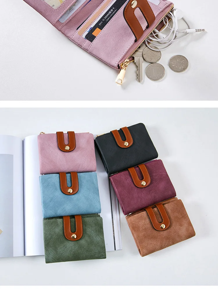 Women Wallet Short Style Lady's Luxury Brand Wallets Scrub Leather Female Zipper& Hasp Purse for Coins Carteira Feminina