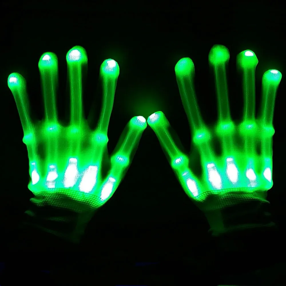 Пара цветные светодиодные перчатки световое украшение для рейва мигающие перчатки для пальцев унисекс скелетная перчатка Женские перчатки hiver#3 - Цвет: Зеленый