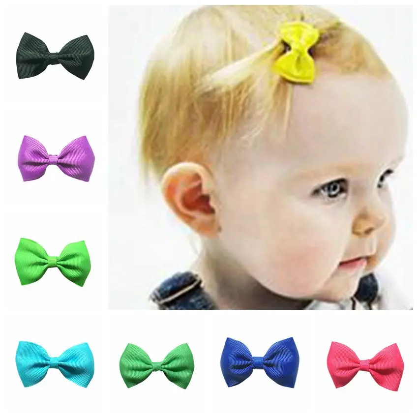 

2018 Newborn Child Headbands Flower Mini Satin Ribbon Bow With Clips Hair Barrette Clips Kids Accessories Cute Headwrap 2.5Inch