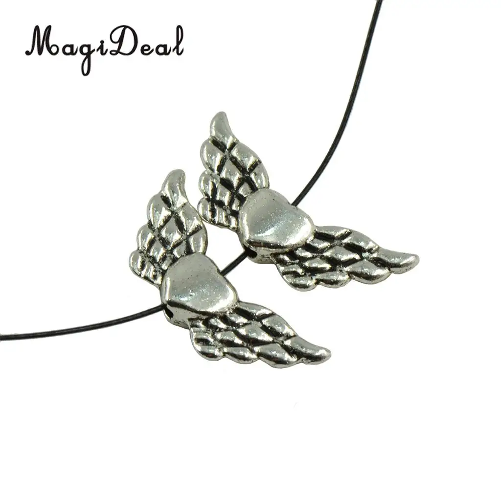 MagiDeal 50 Pieces Tibetan Silver Angel Wing Heart Spacer Beads Jewelry DIY Making Jewelry Pendant Accessories Vintage Tibetan 