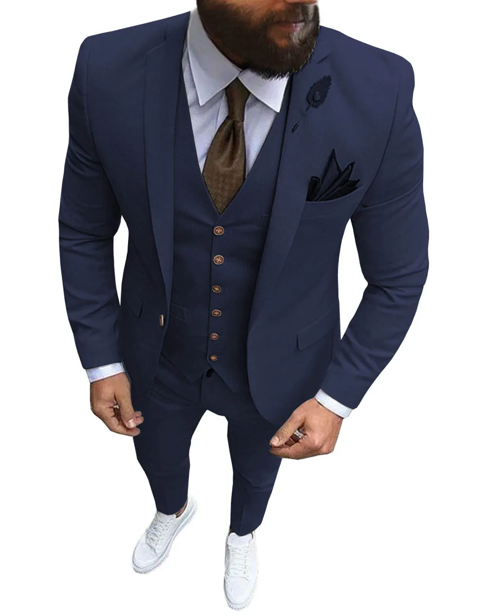 thumbnail image 1 of Nuevo traje rosa de 3 piezas para hombre, traje formal de negocios con solapa con muesca, esmoquin ajustado, chaqueta para padrino de boda (chaqueta + chaleco + pantalones), 1 of 4