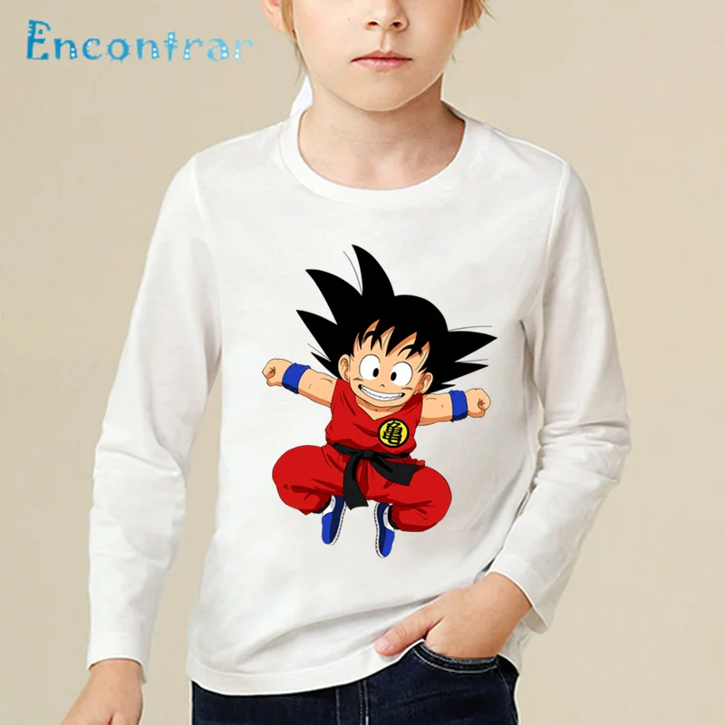 Детская футболка с принтом «Маленький Гоку», Детские Забавные топы с аниме «Жемчуг дракона», футболка с длинным рукавом для маленьких мальчиков и девочек, LKP5072 - Цвет: white-A
