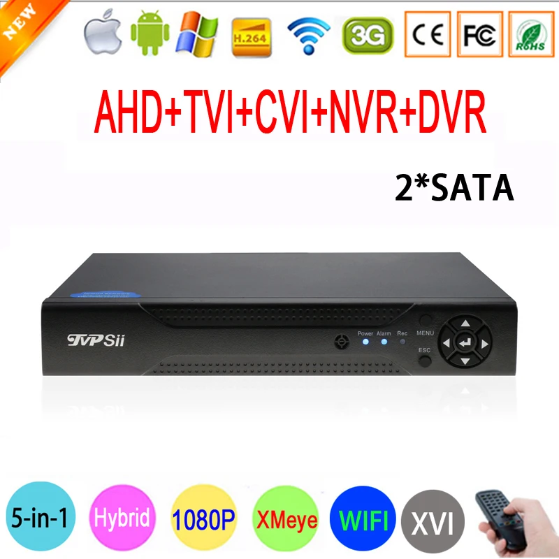 Hi3521A Chip Xmeye Metal Case 1080N 16 Channel 16CH 2 SATA Surveillance Wifi Hybrid HD IP TVi CVI NVR AHD CCTV DVR Free shipping