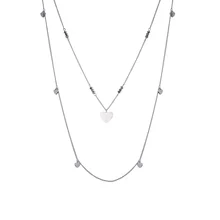 Двухслойное длинное ожерелье из нержавеющей стали с цепочкой для женщин, маленькие подвески в виде сердца, Кристальное ожерелье, вечерние модные ювелирные изделия, новинка