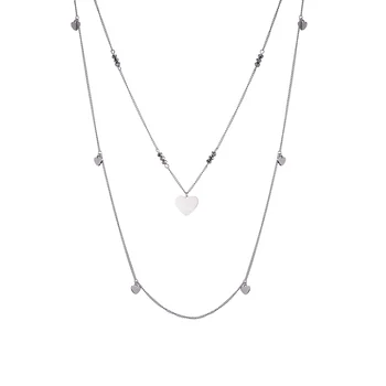

Stainless Steel Double Layer Long Chain Necklace For Women Small Heart Charms Crystal Necklace Party Trendy Jewelry 2019 New