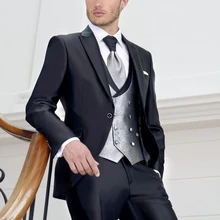 Последние конструкции пальто брюки Итальянский стиль Черный Жених Смокинги 3 шт Slim Fit Свадебный Выпускной ужин костюмы для мужчин жениха