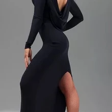 Стиль, костюм для латинских танцев, сексуальный костюм из спандекса без спинки с длинным рукавом, платье для латинских танцев для женщин, платья для латинских танцев, S-3XL