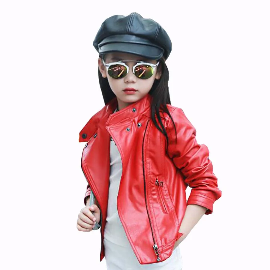 Куртка для девочек высокого качества, короткая стильная куртка из искусственной кожи осенне-летняя детская одежда детская верхняя одежда, куртка для девочек, От 4 до 15 лет