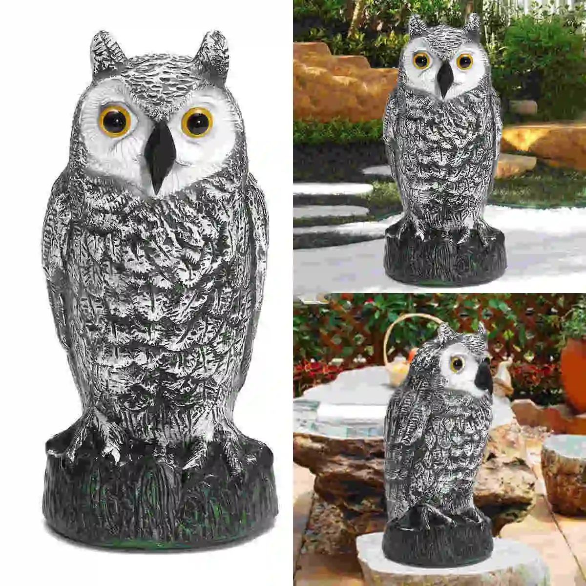 Hunting Lifelike Fake Standing Owl Bird Shooting Decoys Deterrent Repeller Home Garden Decor Ornaments 3D Eyes