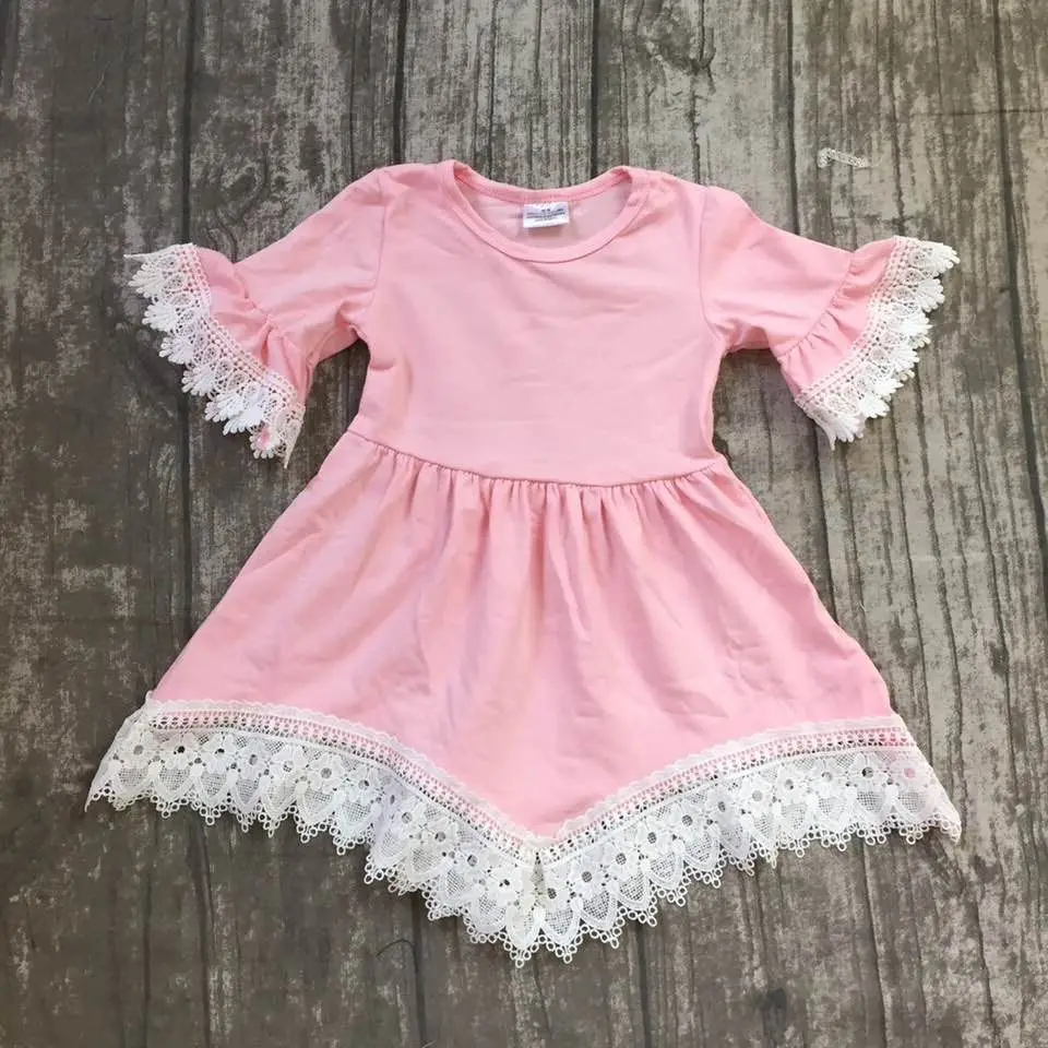 Новая детская одежда для девочек Хлопковое платье 5 цветов Кружевная летняя детская одежда с оборками Одежда для девочек платье-макси цельное с короткими рукавами - Цвет: pink