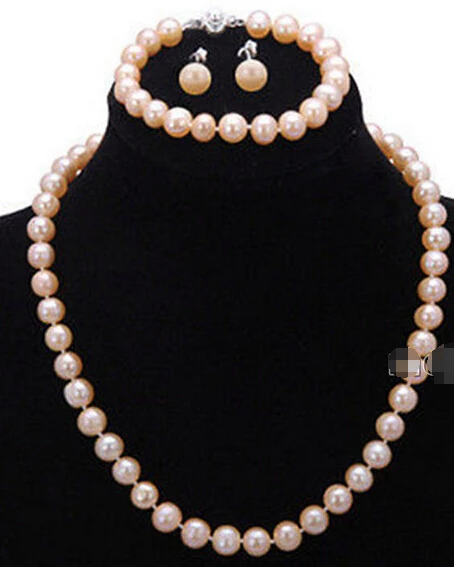

FREE SHIPPINGGenuine 7-8MM Pink Akoya Cultured Pearl Necklace Bracelet & Stud Earring Set (A0423)