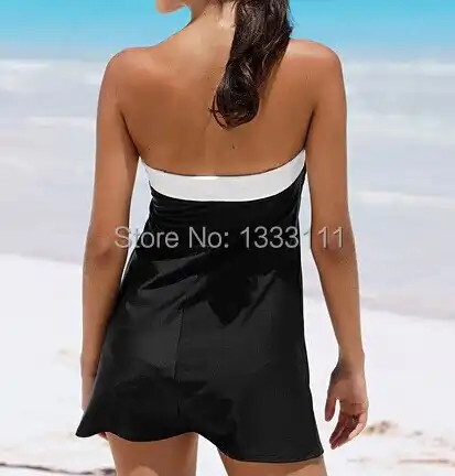 Maillot De Bain Femme 2017 без бретелек Бикини Cover Up платье Пляжная лоскутное лук галстук Купальник Резки пикантные Для женщин Купальные костюмы - изображение
