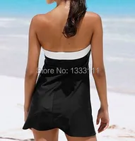 Maillot De Bain Femme 2017 без бретелек Бикини Cover Up платье Пляжная лоскутное лук галстук Купальник Резки пикантные Для женщин Купальные костюмы - изображение