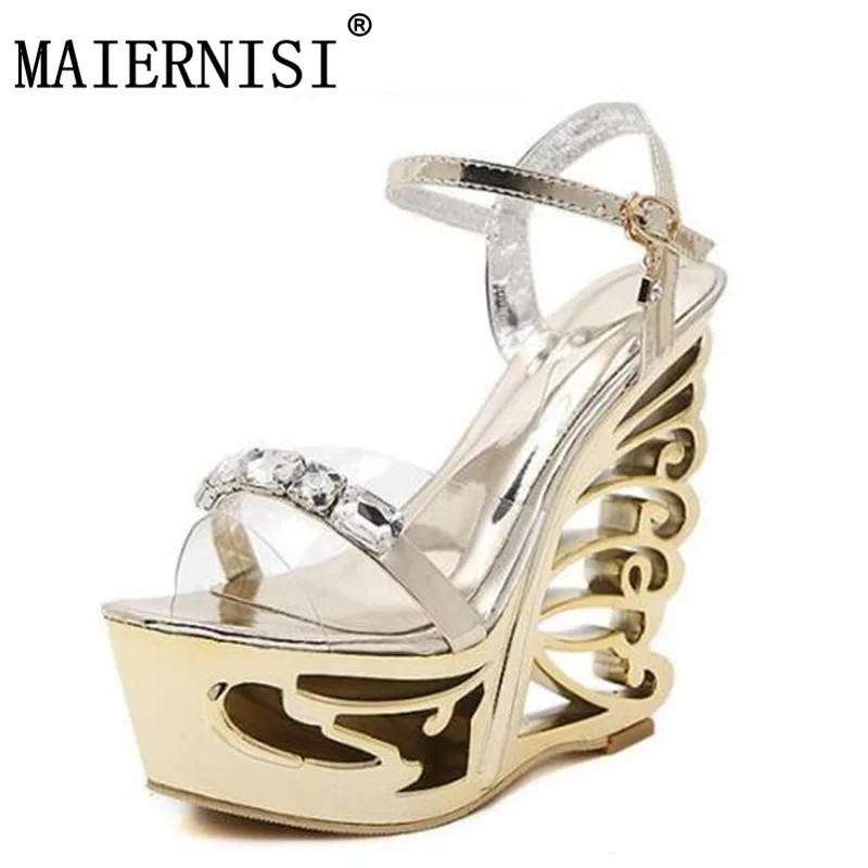 

Rhinestones Heterotypic Heel Buckle Strap Sexy Strange Style Heel Summer Women Shoes Retro Novelty Sandals High Heels Shoes