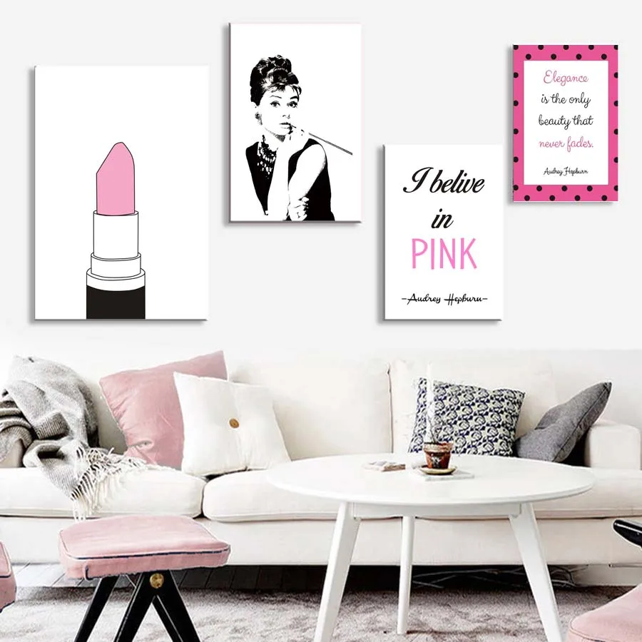 Audrey Hepburn Lipstick Wall Art Poster&Prints Modern Home Decor Canvas Painting Modular Wall Picture For Elegance Girls Bedroom (4)