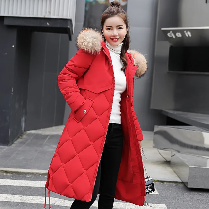New Fashion 2019 Winter Jacket Women Colorful Big Fur Hooded Thick Down Parkas Long Female Jacket Coat Slim Warm Winter Outwear