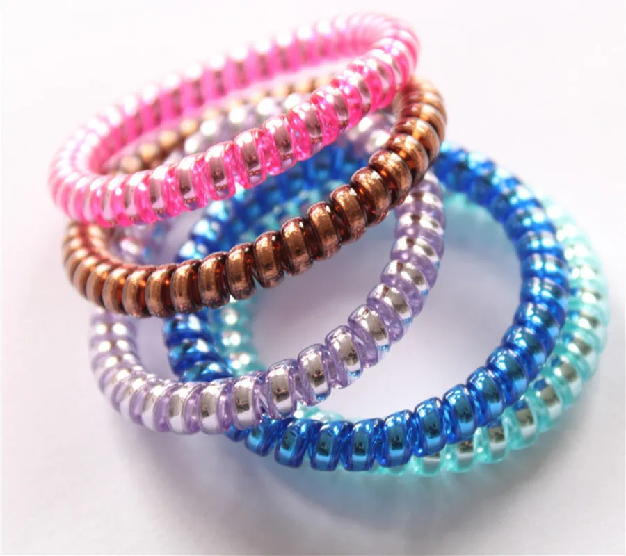 5cm Elastic Hair Bands Fashion Telephone Line Hair Rope Color Telephone Line Hair Ring Hair Accessories Lots 5pcs/lot