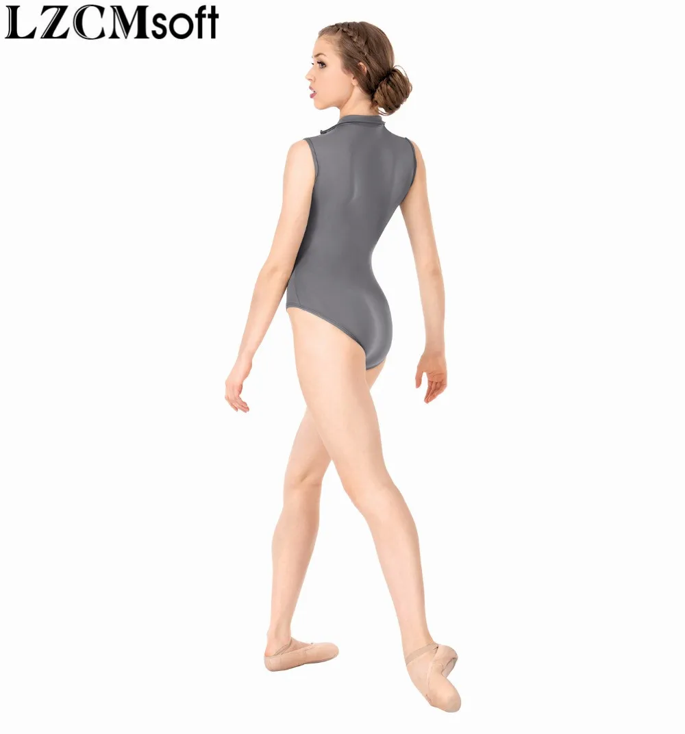 LZCMsoft Zip Front Tank Leotard Gymnastics Girls Mock Neck Leotards Nylon Ballet Dance Leotards Spandex Sleeveless Dancewear Top