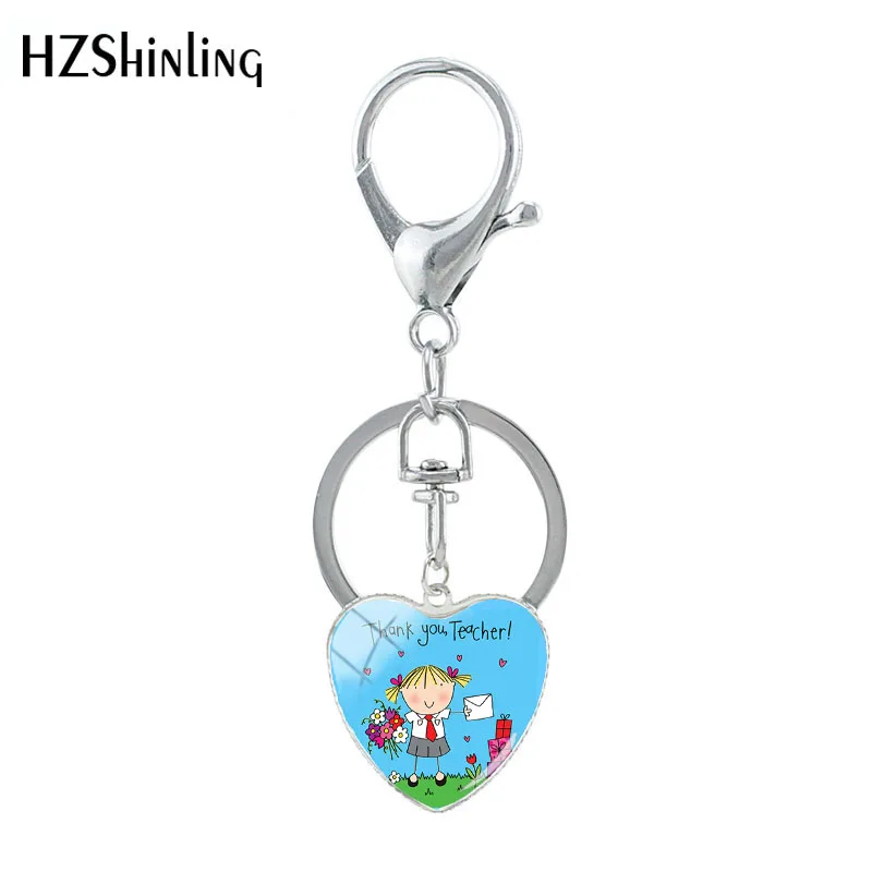 

2019 Fashion Teacher Gift To Be Your Teacher Keychain Thanks Mistress Love Heart Glass Jewlery Keychain Holder
