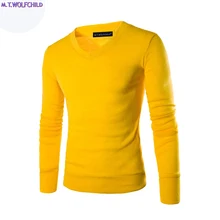 Мужские пуловеры свитера осенние мужские с длинным рукавом v-образным вырезом трикотажный свитер Повседневный мужские однотонные свитеры Модные мужские тонкие Топы