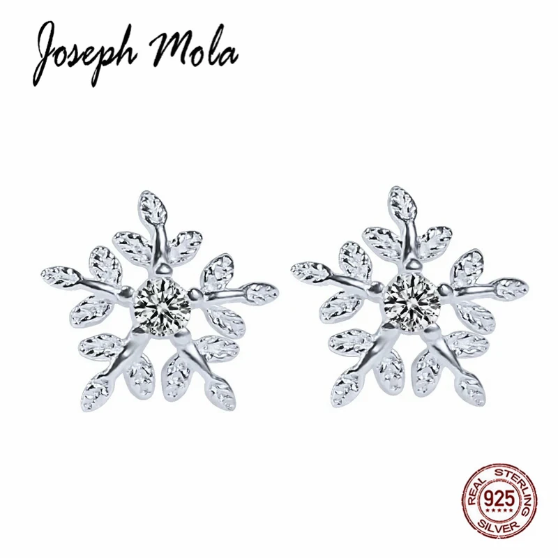 

Joseph Mola S925 Sterling Silver Exquisite Snow Flake Bijoux Dazzling CZ Stone Stud Earrings For Women Earring Korean Party Date