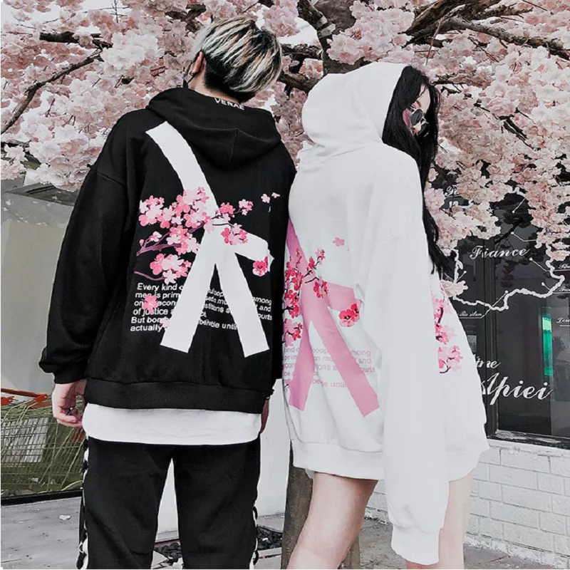 

Winter modis Cherry Blossom Print Hoodie Streetwear Hip Hop oversize Women Men Unisex Cotton Sweatshirts Retro Hoody