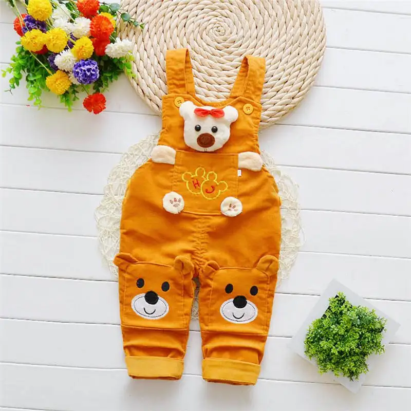 Младенец bibicola/Детские комбинезоны для мальчиков модные весенне-Осенние Комбинезоны с рисунком медведя для маленьких мальчиков джинсовые штаны на бретелях для мальчиков - Цвет: orange Overalls