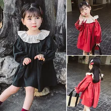 Детское Хлопковое платье с оборками и воротником для девочек, повседневные платья принцессы на весну и осень, Vestidos, детская одежда