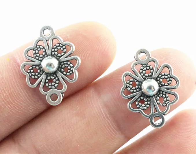 21x15mm 20pcs Antique Silver Plated Flower Style Connector Handmade Charms Pendant:DIY for bracelet necklace