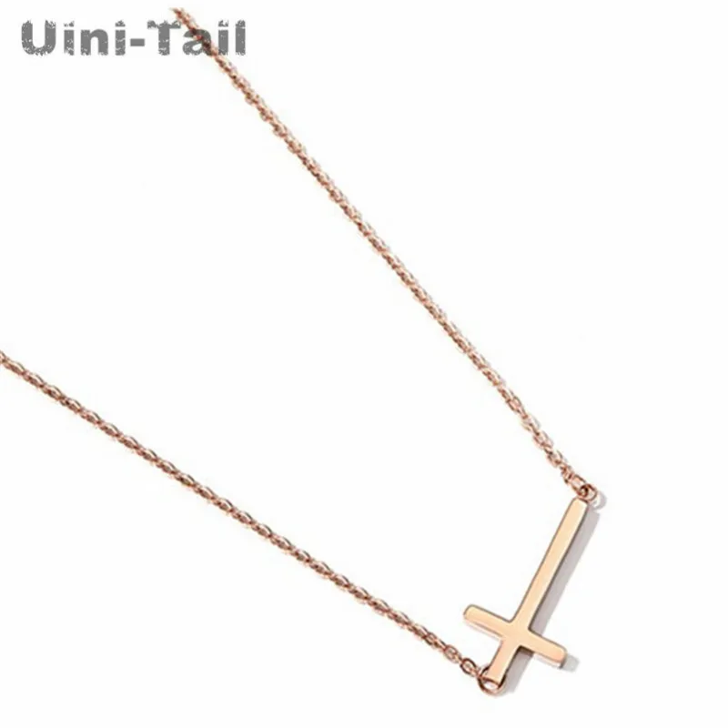 Uini-Tail хит продаж новинка серебро 925 пробы простая Мода розовое золото крест