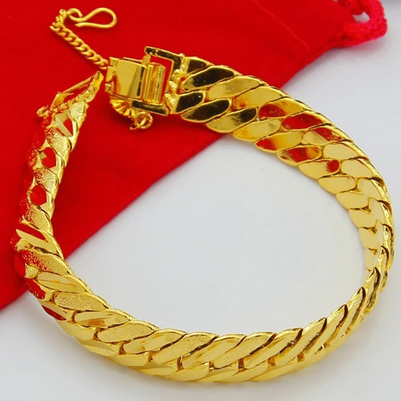 24 К золото GP 12 мм Ширина мужской браслет/браслет 19,5 см, модные из чистого золота цвет мужчин ювелирные браслет по низкой цене