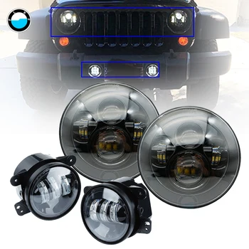 

7 inch lamp suit for Jeep Wrangler 7''40W LED Headlights with 4''inch 30W Off Road LED Fog Lamps for Jeep Wrangler JK TJ LJ.